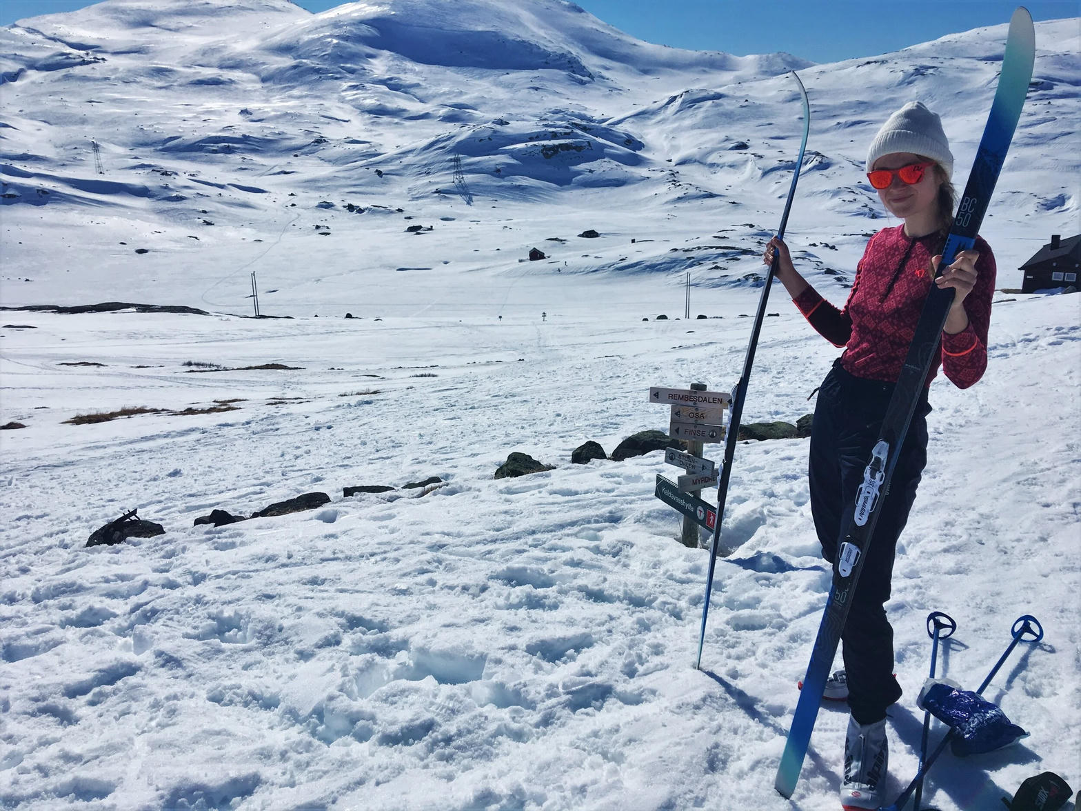 Fjellski på Hardangervidda ved veiviser